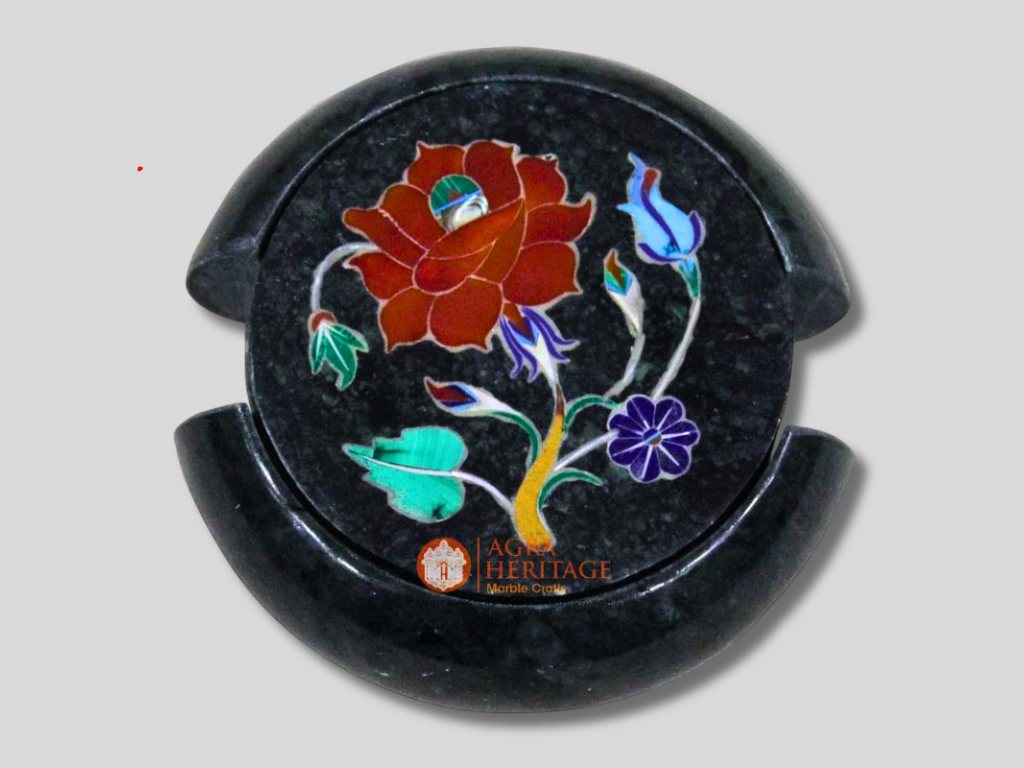 Marble Custom Coasters Set Carnelian Multi Inlaid